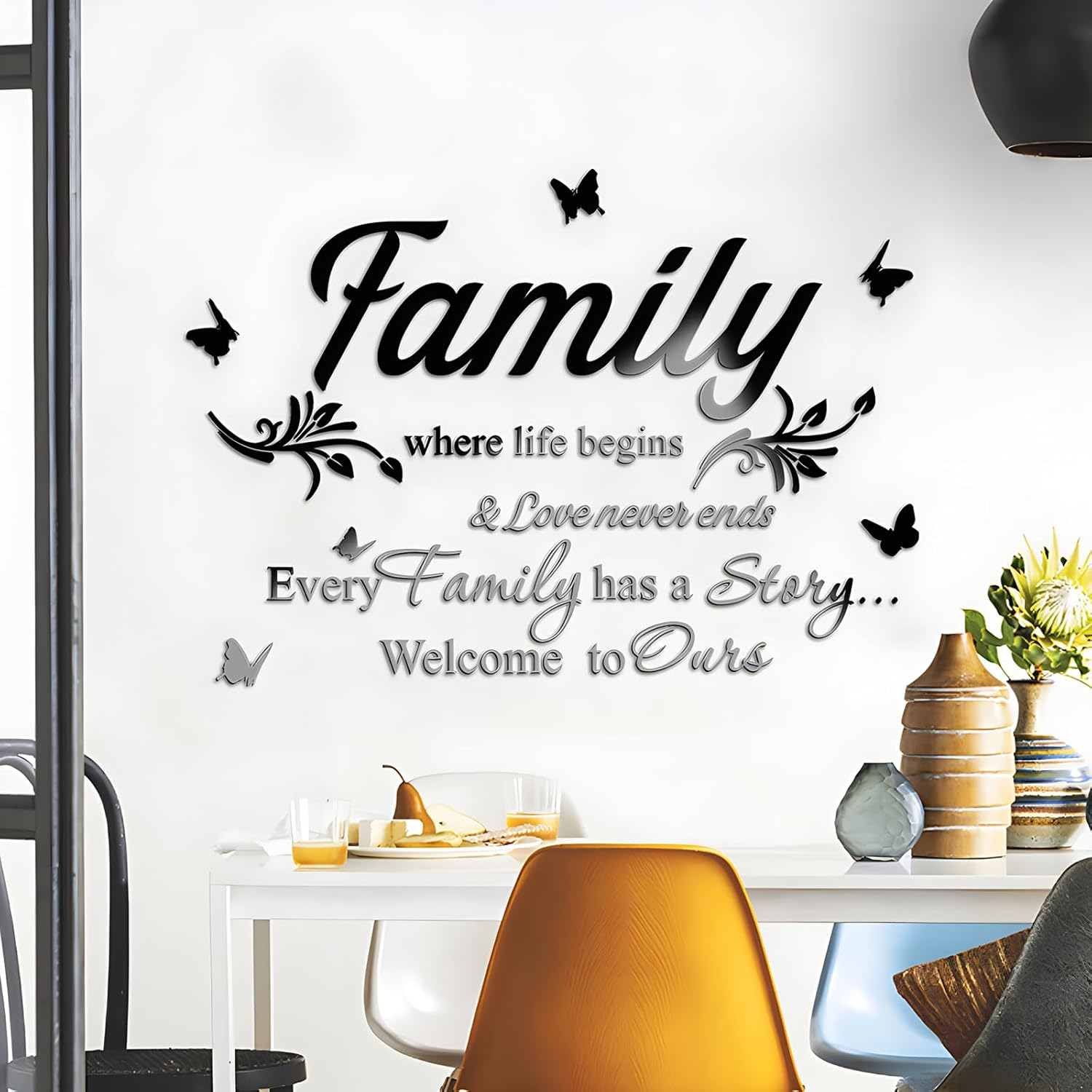 Fkereg Family Where Life Begins & Love Never Ends Every Family Has a Story Welcome to Ours Mirror Wall Decals Stickers, Acrylic Inspirational Quotes Wall Art Words, Home Wall Decor Living Room, Silver - Gold image number 2