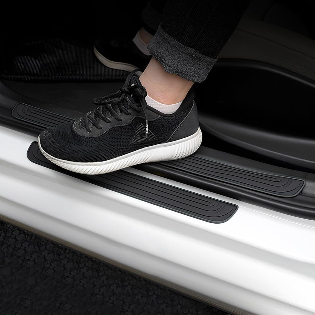 4 Pcs Car Door Sill Scuff Plate Cover,Universal Car Door Threshold Protection,Pvc Soft Rubber Front/Rear Door Sill Scuff Plate Guard,Welcome Pedal Protector Cover (Black) image number 4