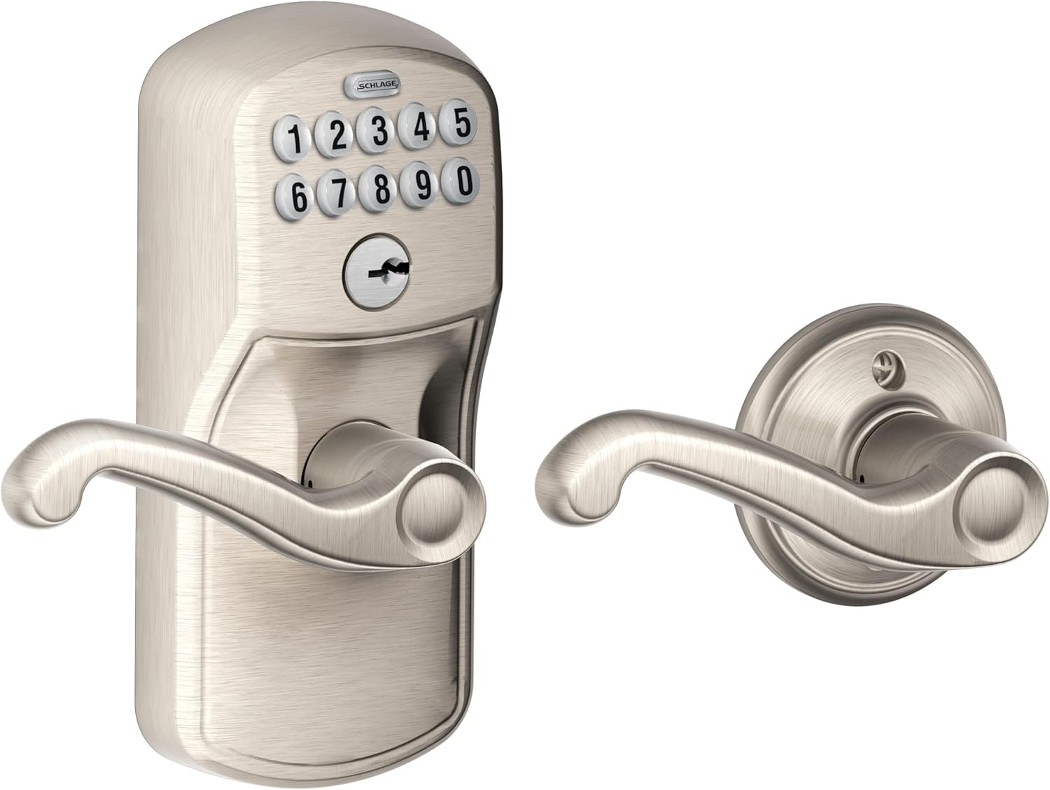 Schlage FE575 CAM 619 Acc Camelot Keypad Entry with Auto-Lock and Accent Levers, Satin Nickel image number 3
