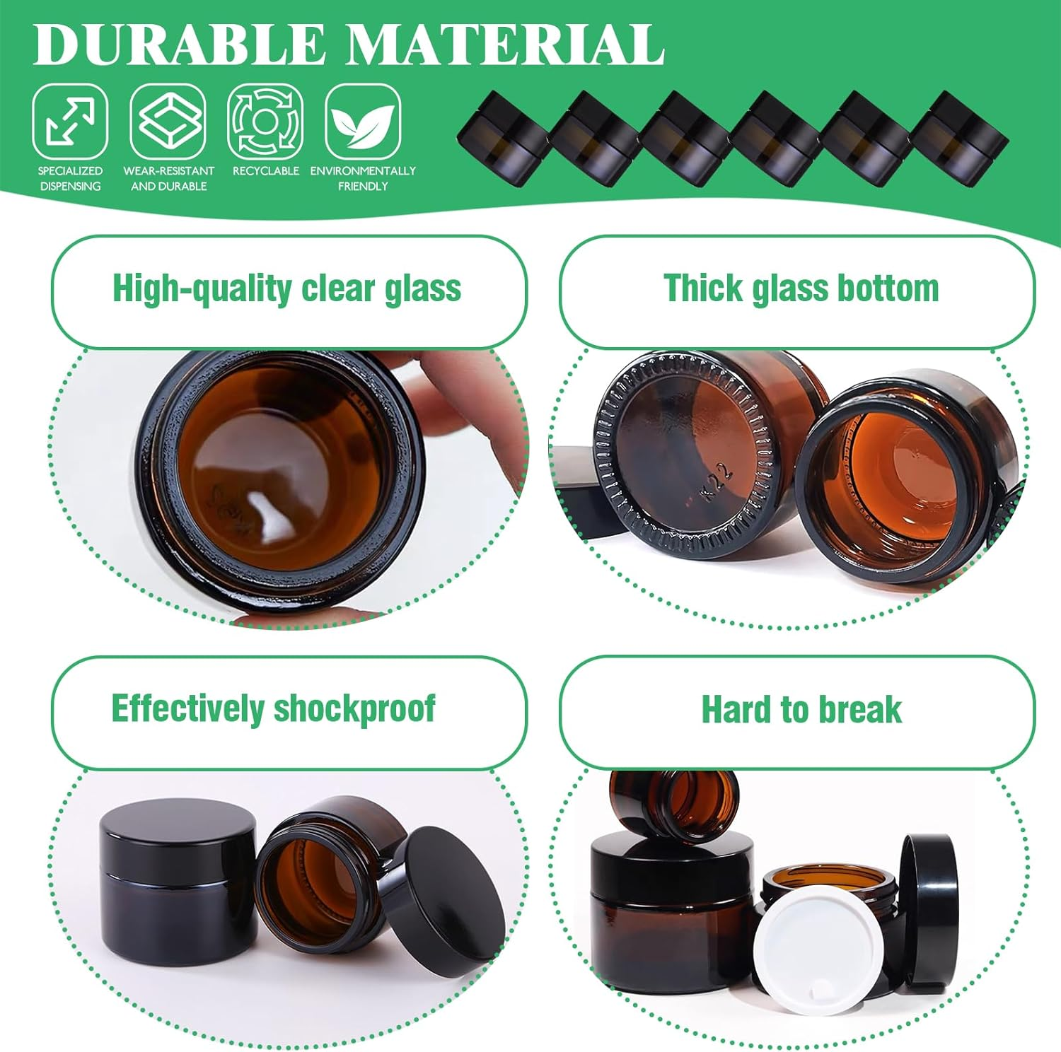 120Pcs 10G Amber Glass Jars Assortment Kit with Inner Liners and Black Lids, Spoons and Blank Labels for Storing Lip and Body Scrub, Lotion, Body Butter, Bath Salts image number 2