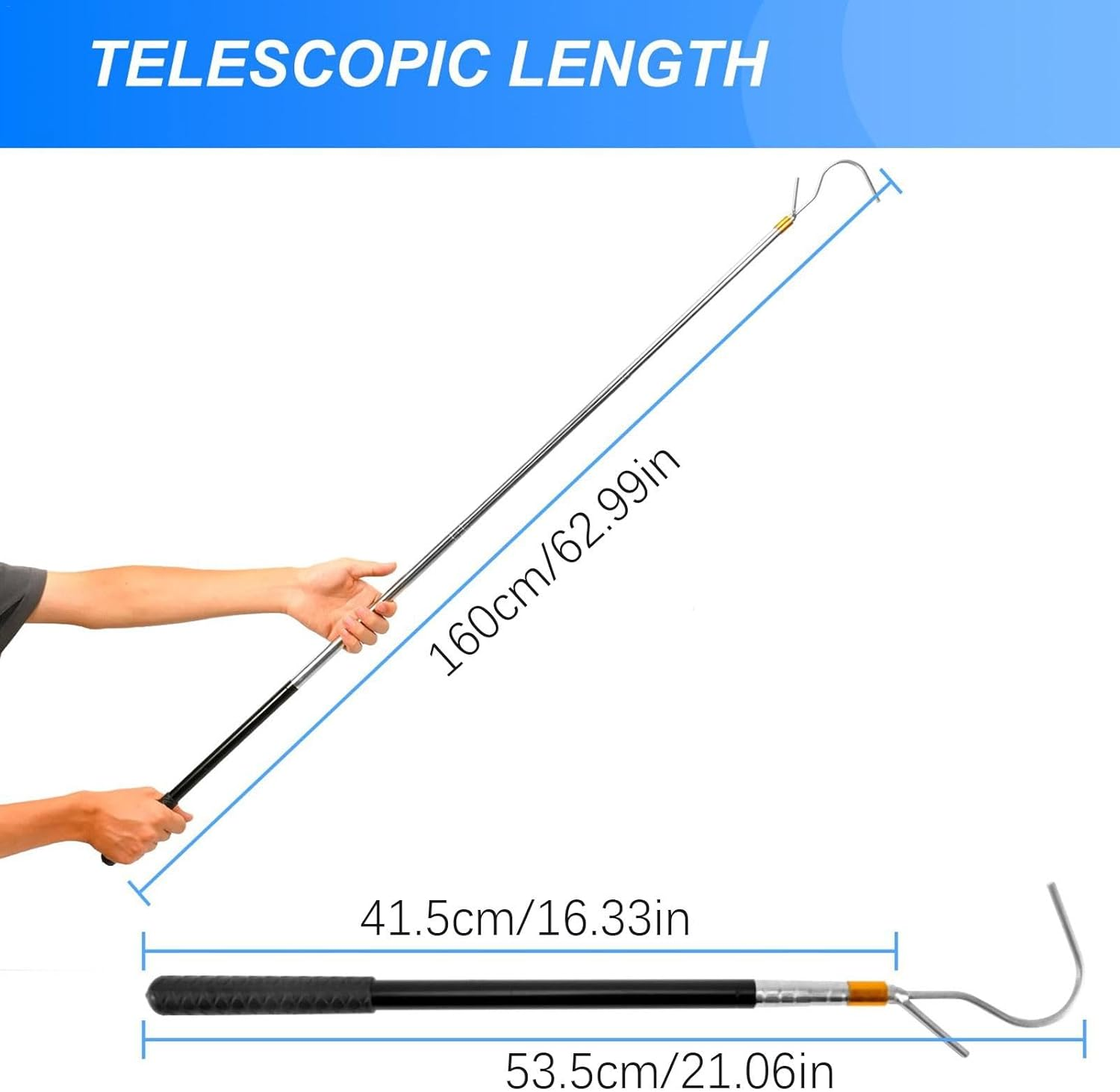 RV Awning Tool, Awning Puller, Tent Shelter Puller Rod, Portable RV Awning Opener Rod with Locking Sections, Extendable 21-63 Inch Stainless Steel Puller for Awnings, Tents, and Shelters image number 1