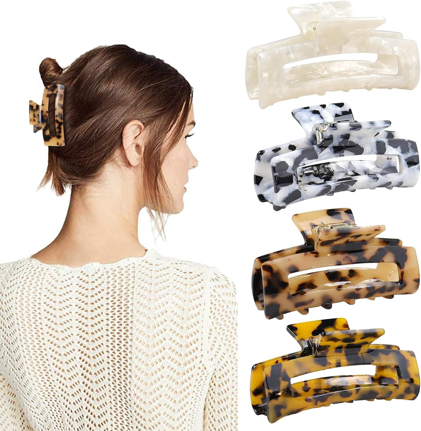 Blooms Hair Clip Large 4-Piece Hair Clips Set Non-Slip Hair Clips Women'S Thick Thin Hair Celluloid Claw Clip Hair Clip Leopard Hair Accessories for Women and Girls image number 2