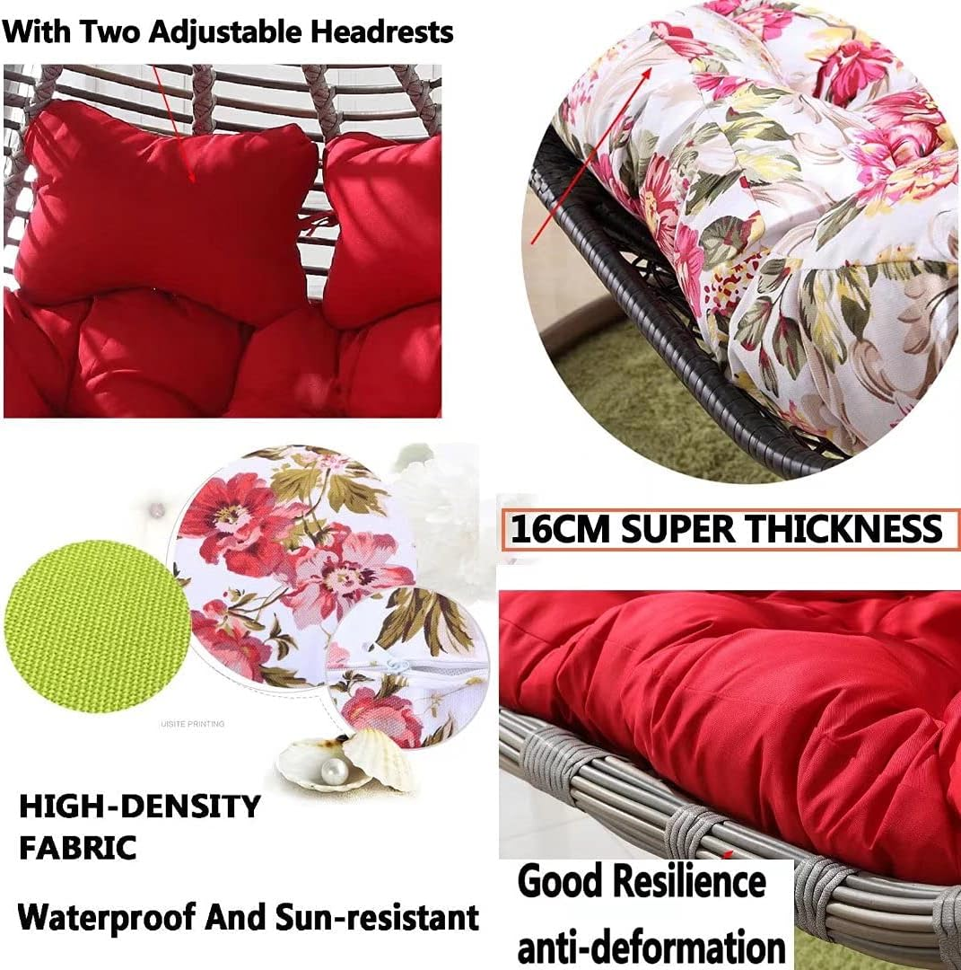 Hanging Swing Chair Seat Cushion for Garden Furniture, Waterproof Double Papasan Chair Cushion with Pillow, Large Thicken Hanging Egg Hammock Chair Cushion Replacement for Patio Flower image number 4