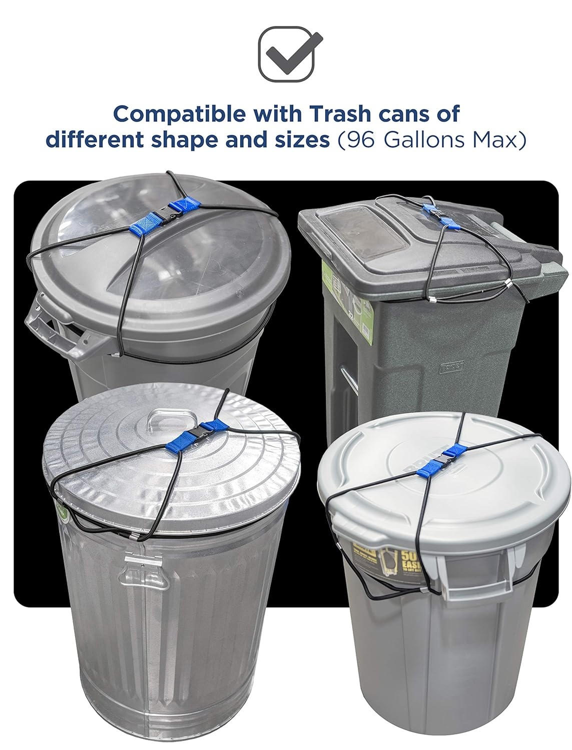 Encased Extra Large Trash Can Lock for Animals/Raccoons, Bungee Cord Heavy Duty Extra Large Outdoor Garbage Lid Lock (Fits 50-96 Gallon Trash Can) image number 6