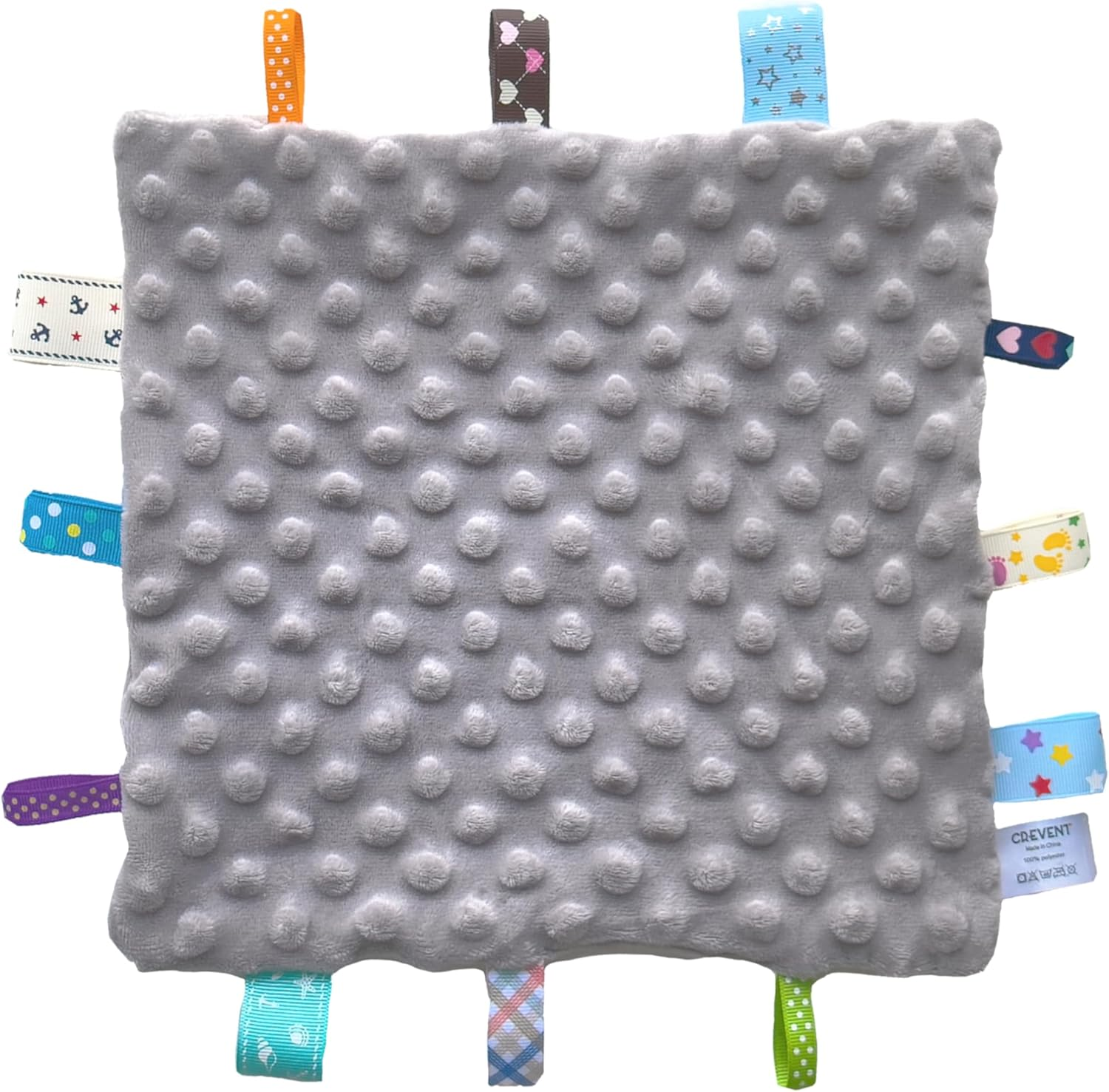 CREVENT Baby Welcome Set Storage Basket with Two Blankets+ a Security Blanket + a Taggie + a Bag with Ribbon (Grey) image number 3