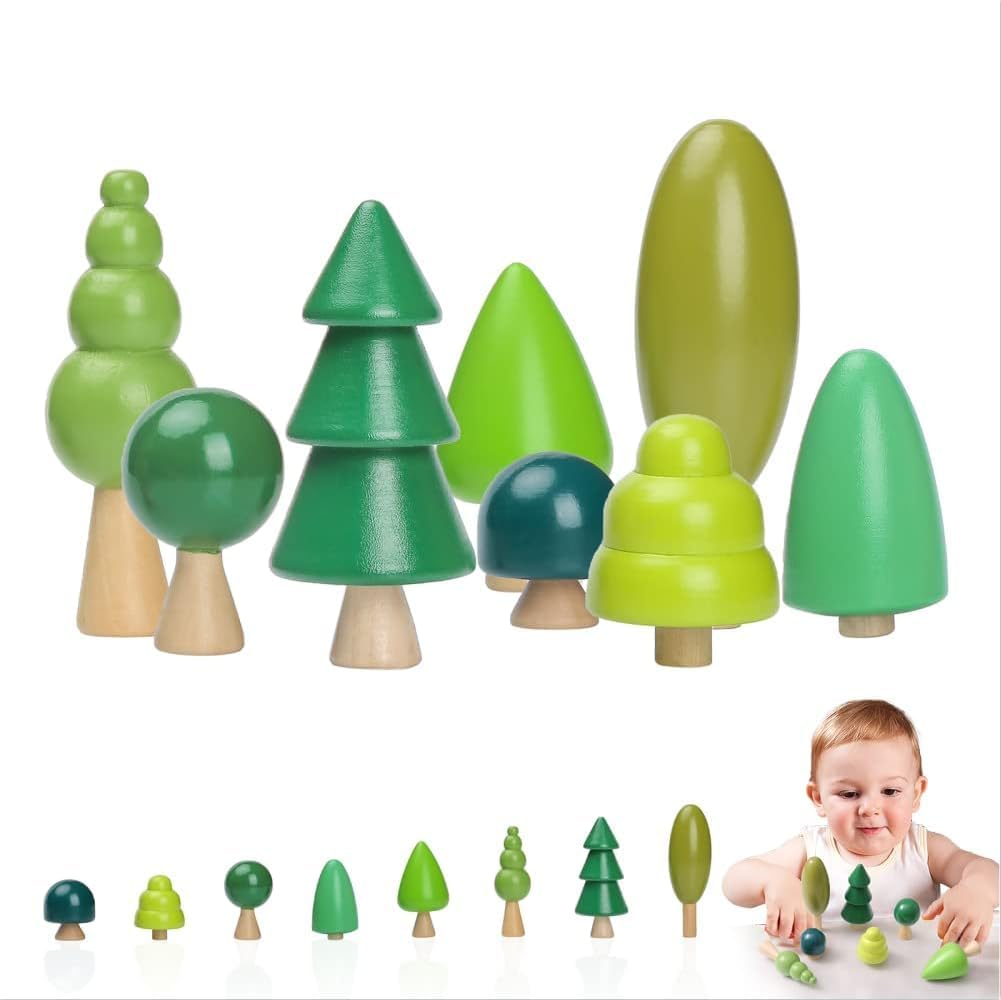 Wooden Craft Forest Trees Toys 8 Pcs Finished Scene Mini Tree Kit Craft Set Cake Topper for Early Educational Preschool Classroom Project Montessori Toys image number 3