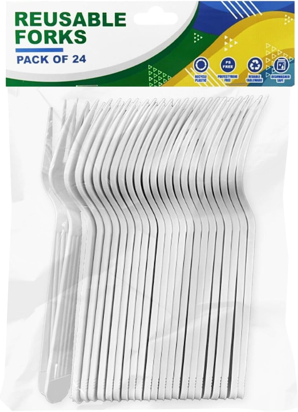 24/96/240 Pieces- Heavy Duty Reusable Plastic Forks White Cutlery Party Catering (24)