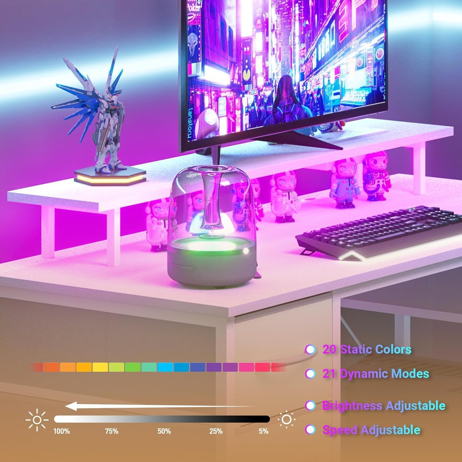 Advwin White Computer Desk with 4 Drawers, 120Cm Gaming Desk with LED Lights & Power Outlets, Study Table with Monitor Stand and Shelf, Home Office Table for Bedroom Workstation image number 2