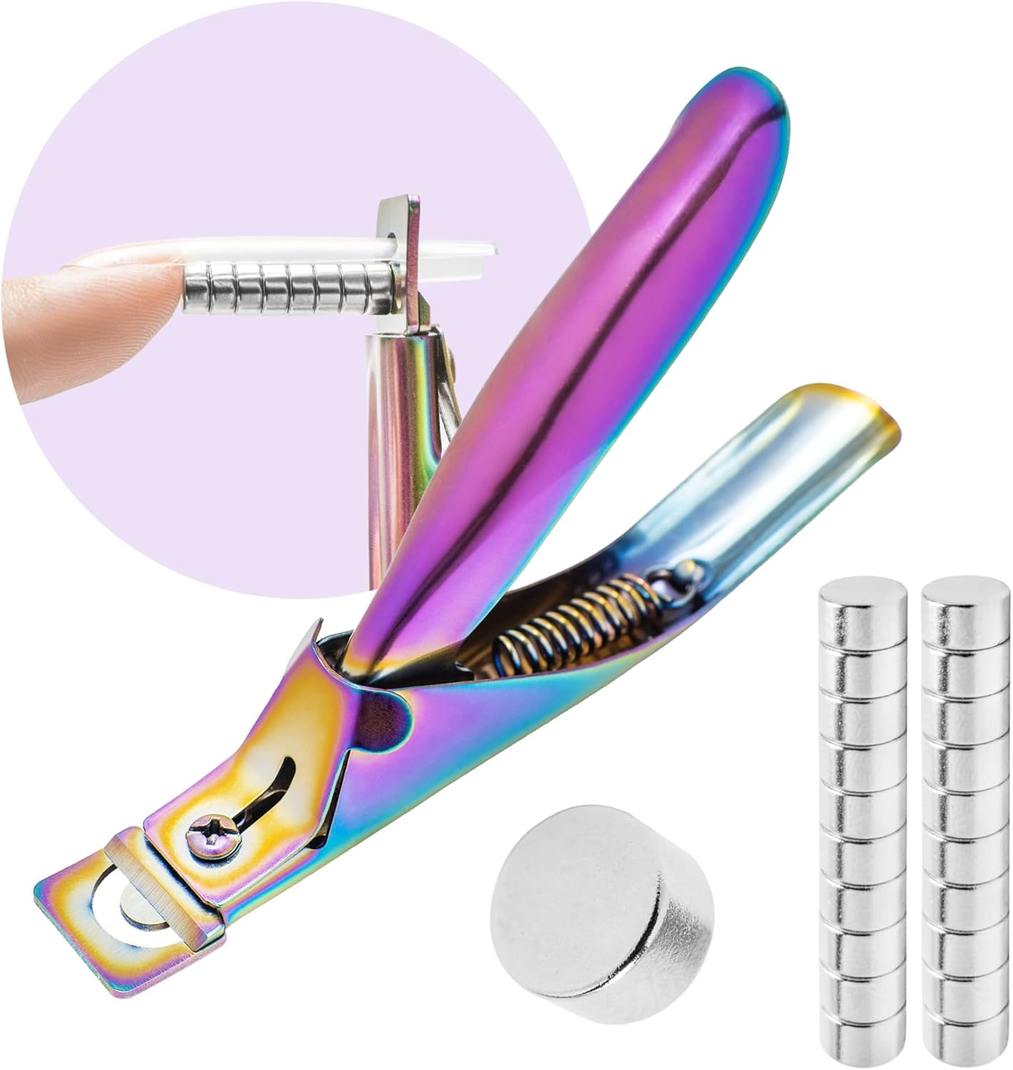 Yaya Acrylic False Nail Clipper with Magnets, Nail Tip Cutter with Length Measurement, 15Pcs Magnets (Rainbow)