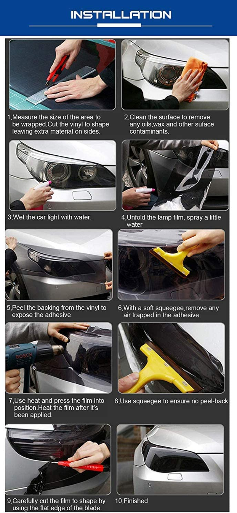 KOMAS 12" X 48" Tint Vinyl Film Sticker Sheet Roll for Car Tail Lights (Matt Black) - Black image number 6