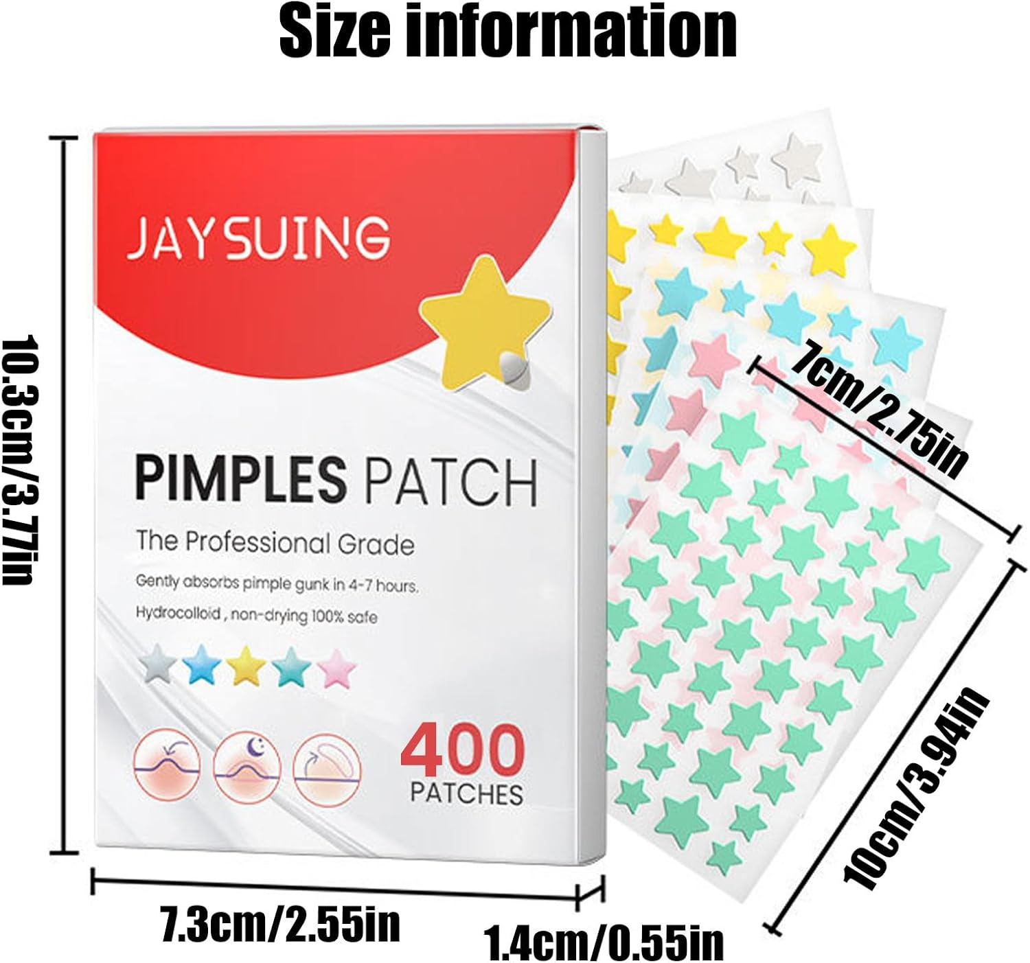 CTOUUGRS Pimple Patches for Face Hydrocolloid Patch Acne Patches Professional 400 Pcs 5 Colors&Sizes(8,10,12,14,16Mm) Starface Pimple Patches Matches Different Size Cute Star Spot Stickers Invisible Zit Absorbing Covering Tea Tree image number 5