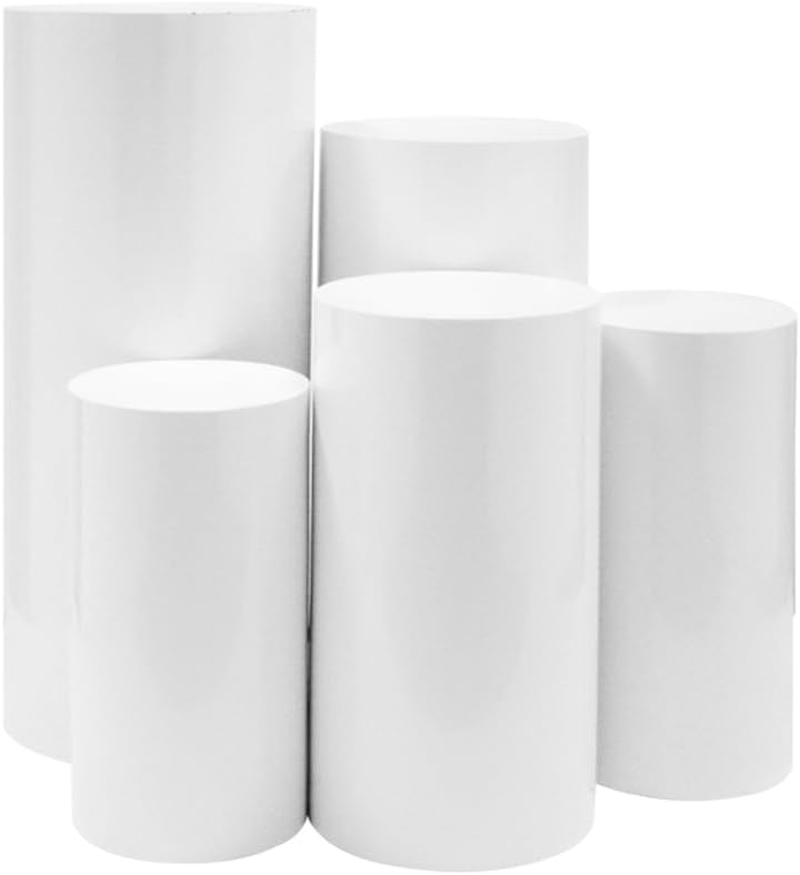 ALSTON 5PCS Metal Display Pedestal Stand Set, White Cylinder Pedestal Stands Wedding Decoration Stand for Flower Cake Balloons Display, Elegant White Display Stand(5Pcs Plinth) image number 2