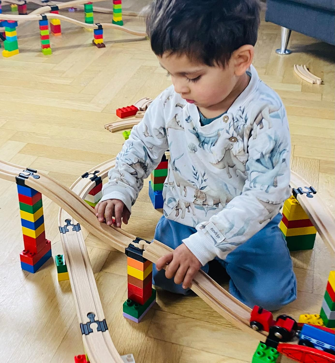 TOY2 Allround Medium Set Compatible Brio Railway &  Duplo Building Blocks Building Set 6 Different Track Connectors Sustainable Wooden Railway Wooden Rail Connectors, All-Round Set 20 Rail image number 6