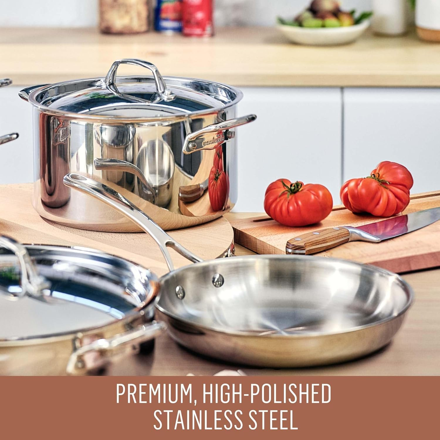 Essteele Eternita 2 Piece Clad Stainless Steel Induction Cookware Set - Sauteuse & Skillet - Dishwasher Safe, Oven Safe, Made in Italy, Premium Stainless Steel Cookware
