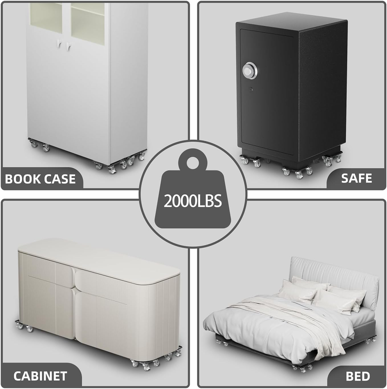 Furniture Dolly,Furniture Mover Pro Set,Furniture Lifter with 5 360&deg; Rotatable Rubber Universal Wheels，Carbon Steel Panel Furniture Movers，Maximum Load 2000LBS. image number 5