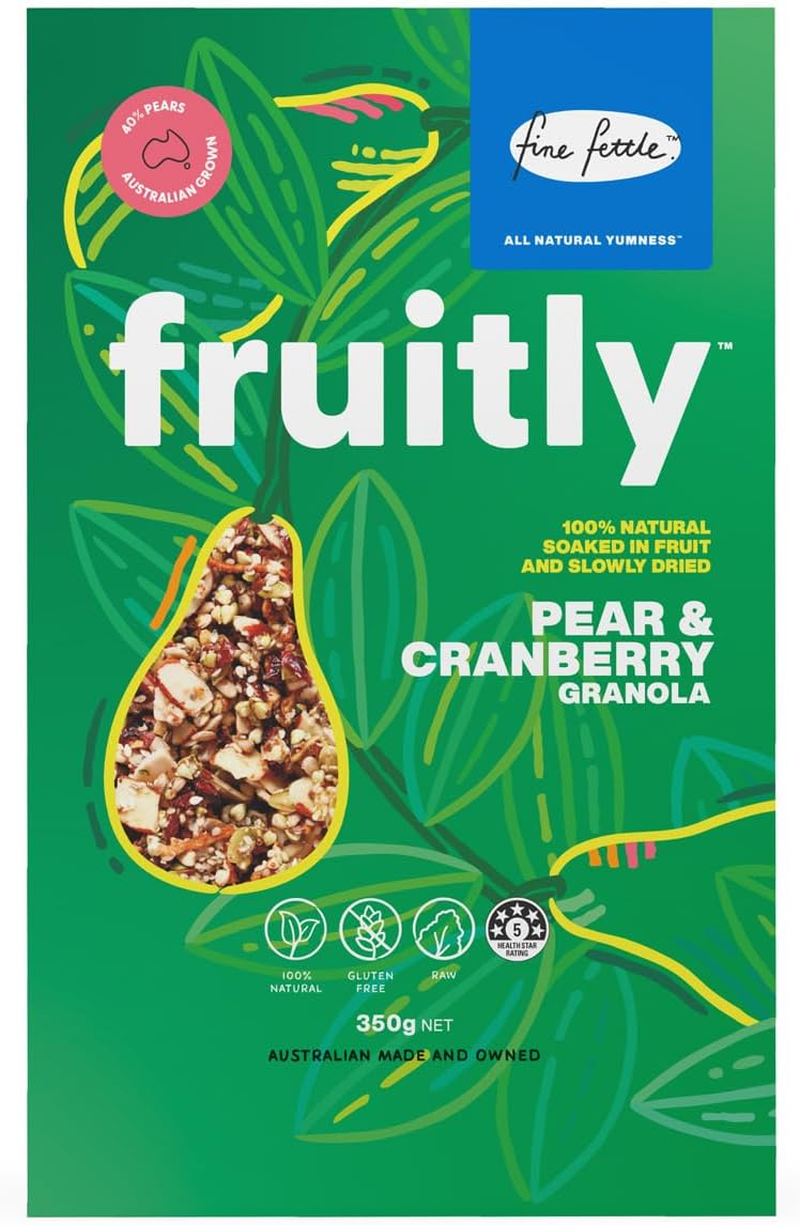 Fine Fettle Fruitly Multi Pack (2 X Apple & Sultana, 2 X Pear & Cranberry, 2 X Orange & Coconut). Gluten Free Granola Cereal - Soaked in Real Fruit and Slowly Dried - Made from Raw Seeds and Nuts image number 2