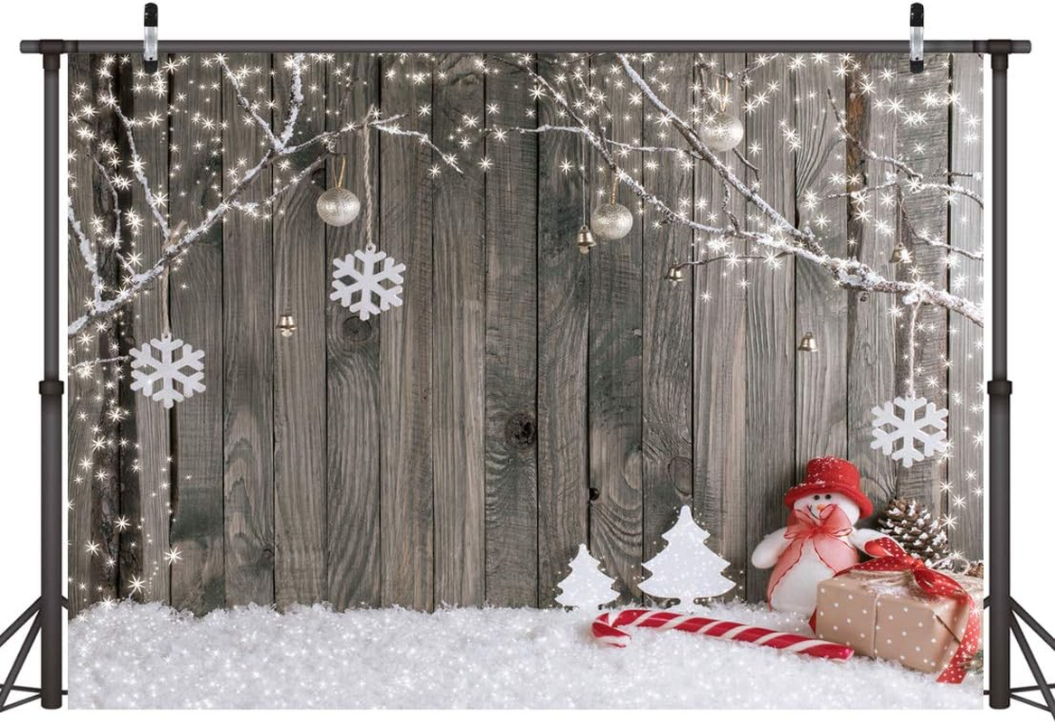LYWYGG 10X8FT Christmas Backdrop Snow Floor Photo Backgrounds Wooden Wall Photography Backdrops for Child CP-70-1008 image number 1
