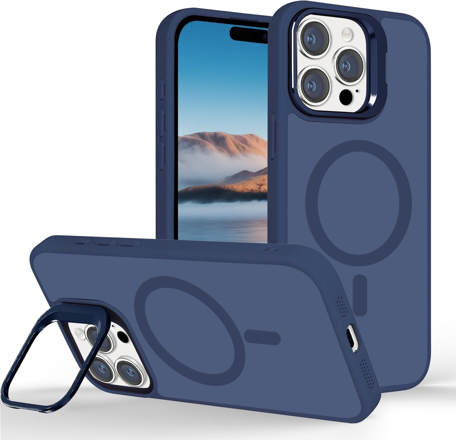 Tcaraersing for Iphone 17 Air 6.5" Magnetic Case with Stand [Compatible with Magsafe] Built-In Camera Ring Holder Stash Kickstand Slim Matte Frosted Cover Anti-Fingerprint,Translucent Black