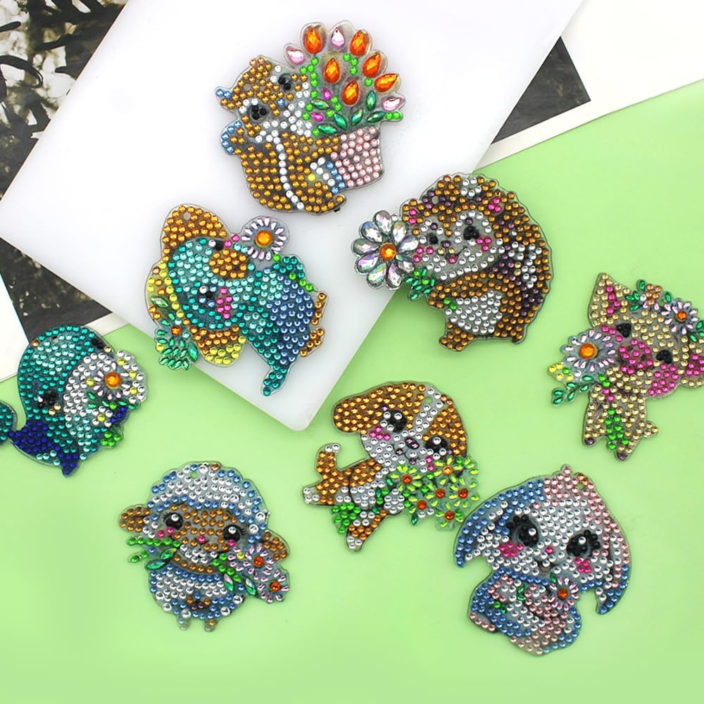 8 PCS Animal Diamond Art Painting Keychains Kits, Finegood 5D Diamond Art Suncatcher Kits Crystal Diamond Keychains, DIY Carft for Hanging Ornament image number 3
