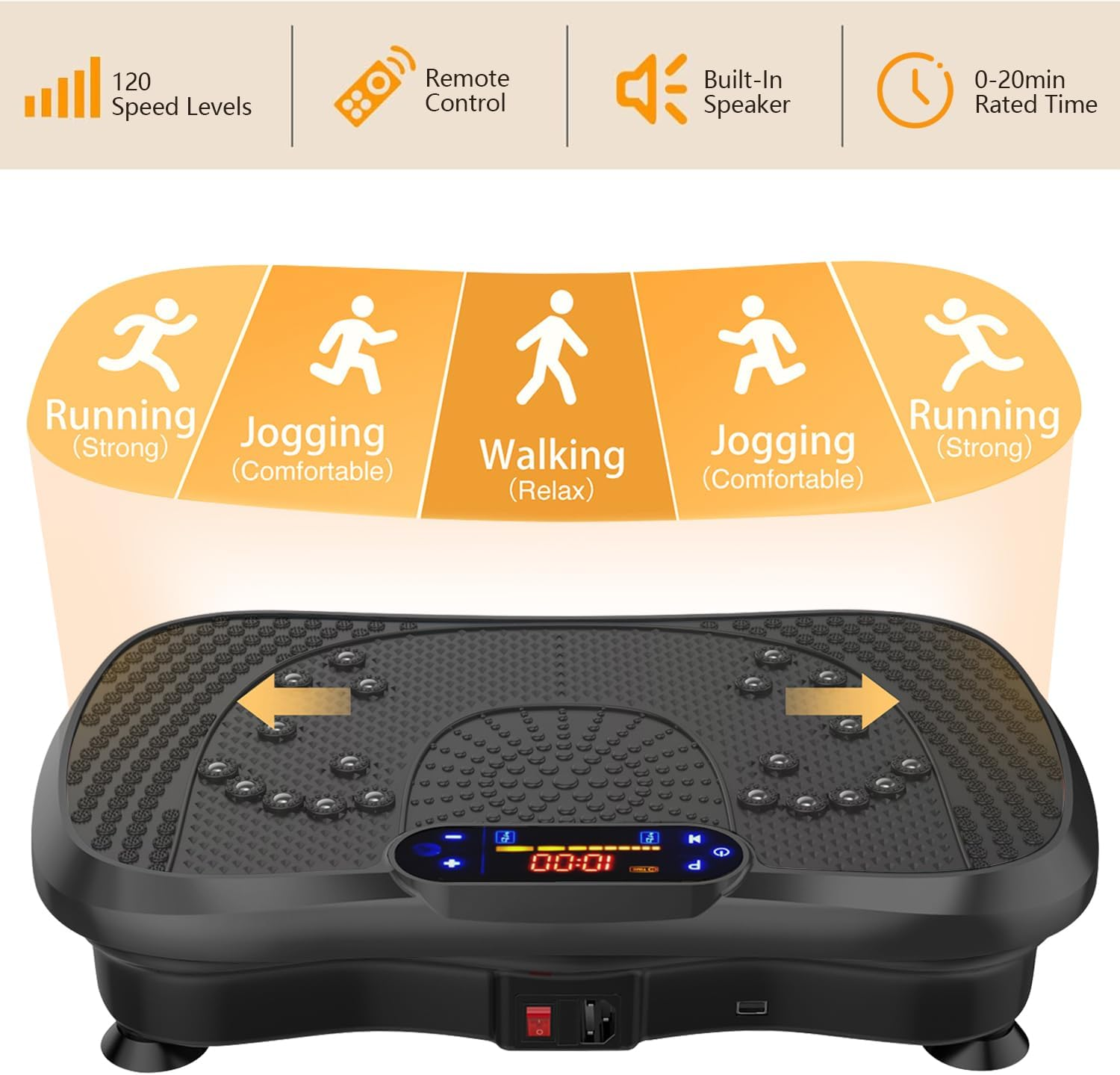 Vibration Plate Exercise Machine, Vibration Plate with Bluetooth and LED Display，120 Adjustable Speed，Full Body Vibration Plate for Lymphatic Drainage，Vibration Platform Machines for Weight Loss image number 6
