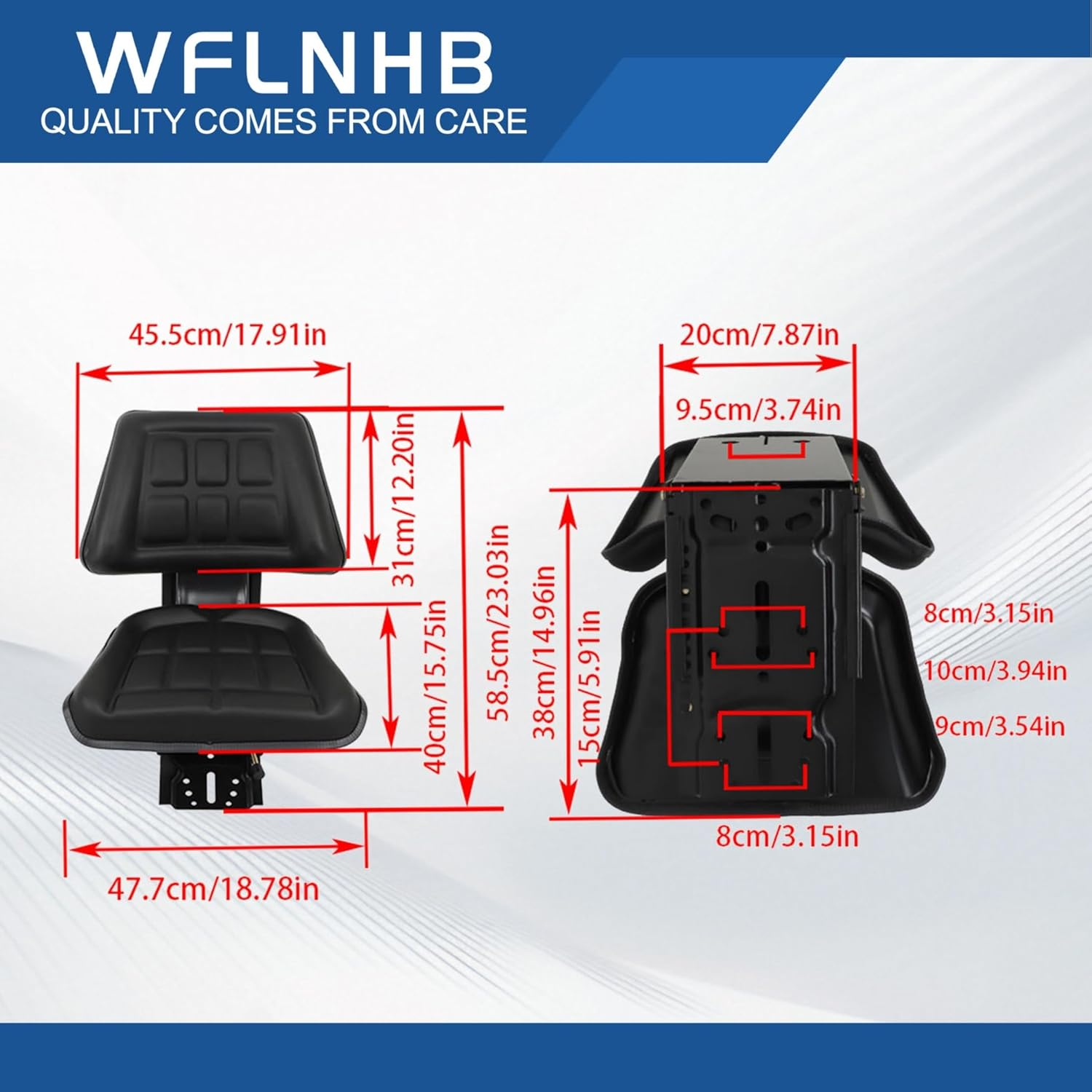WFLNHB Black Adjustable Tractor Suspension Seat with Tilt Replacement for Massey Ferguson 230 231 234 234H 234S 235 240 245 250 254 255 image number 1