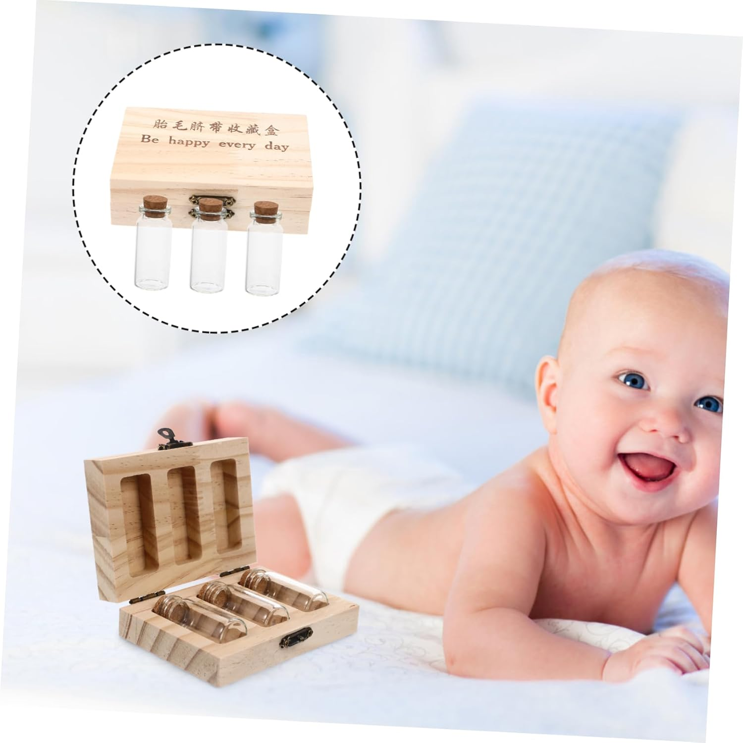 INOOMP Adorable Keepsake Box Cord Storage Fetal Hair Teeth Preservation Wooden Newborn image number 5