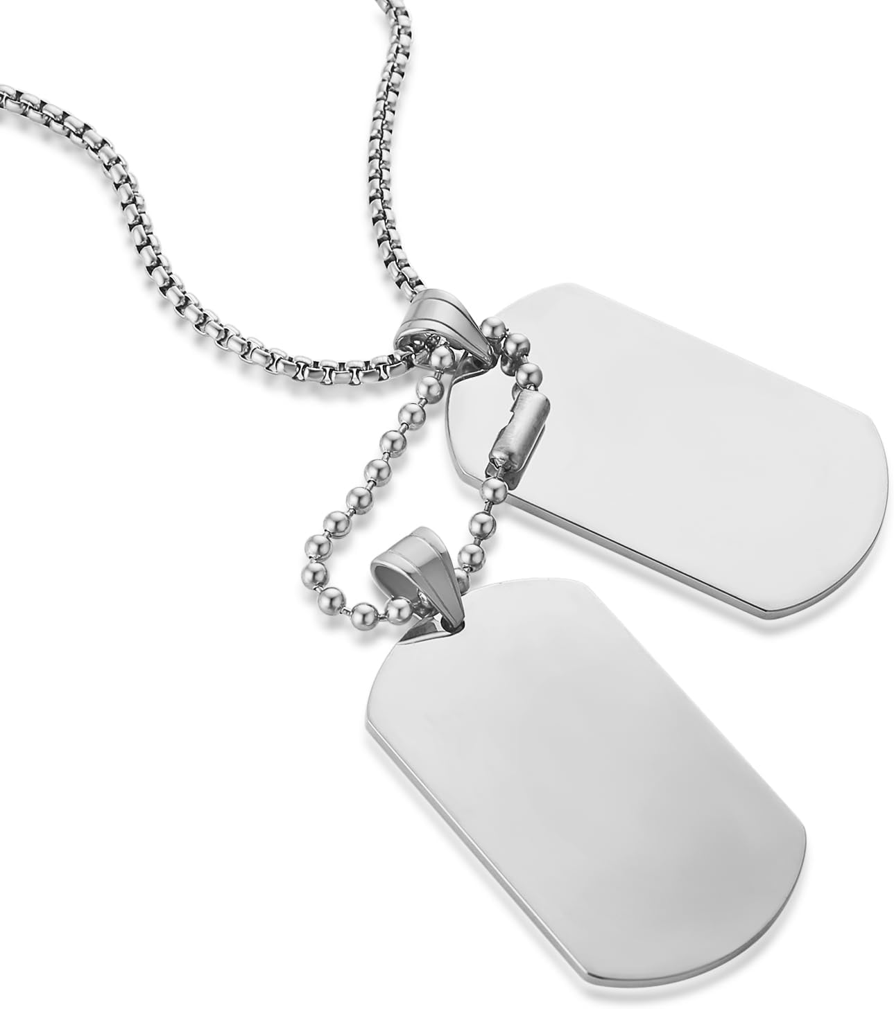 HZMAN Mens High Polishing Stainless Steel Dog Tag Pendant Necklace 22+2 Inch Link Chain