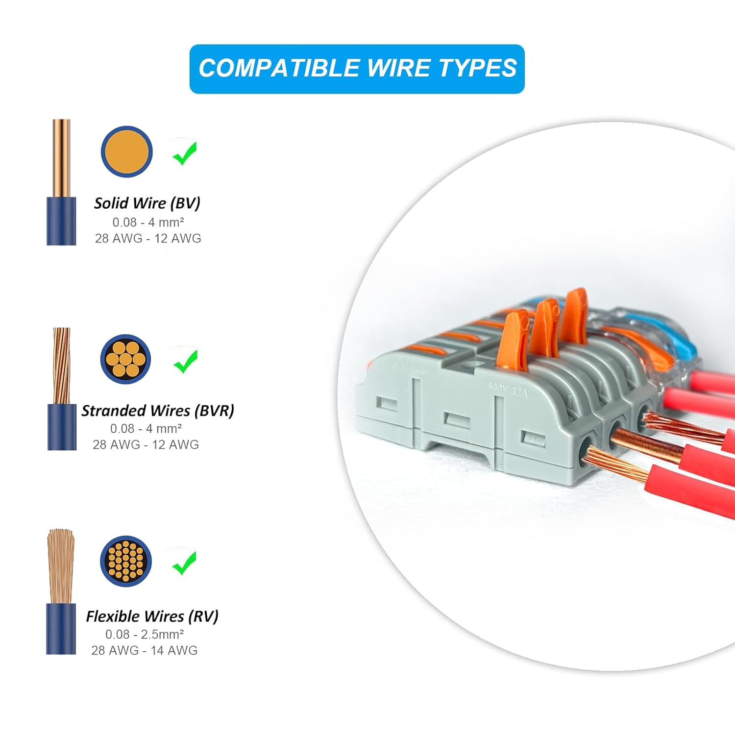 Fullfun 40 Pcs Lever Wire Nuts Connectors, Compact Splicing Wire Connector Push-In, Electrical Connectors Assortment Kit for Quick Connect 28-12 AWG 1 in 1 Out image number 6