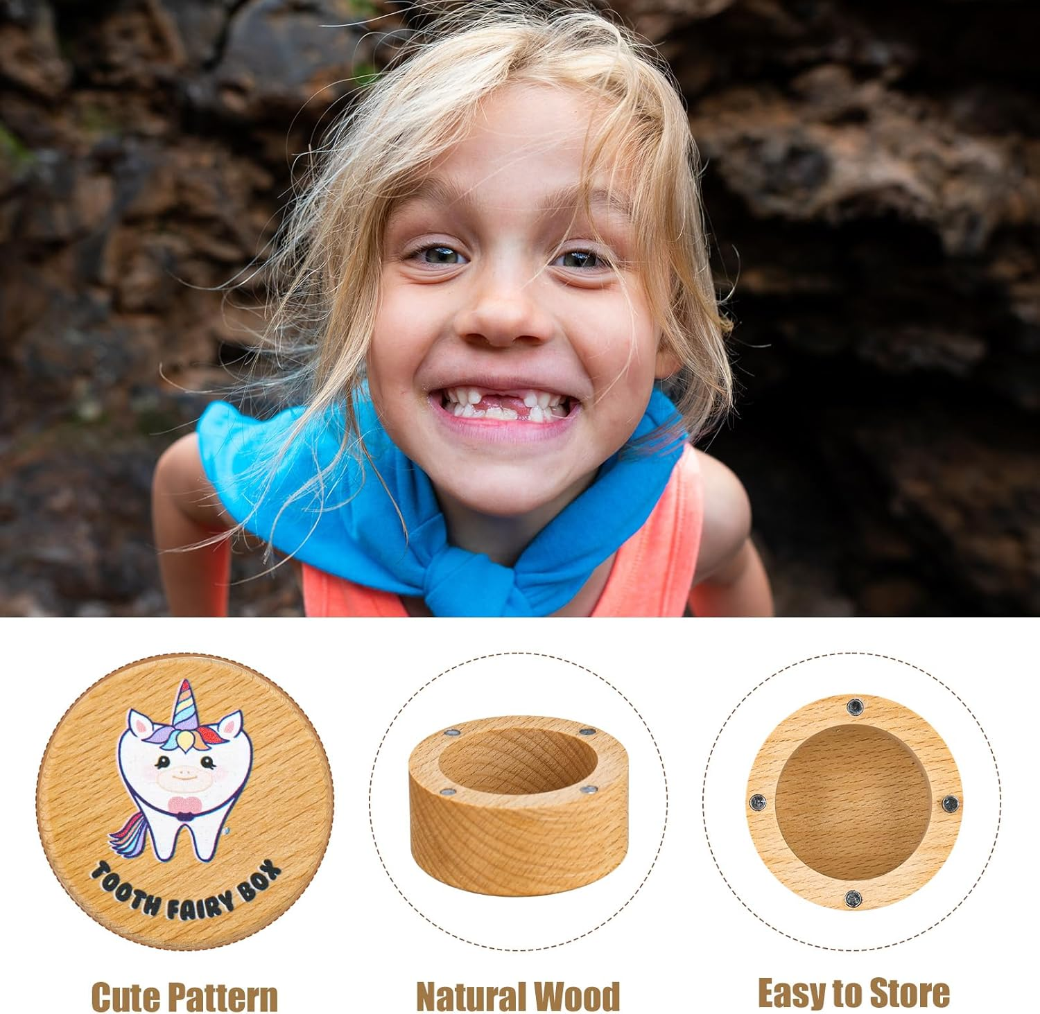 XIHIRCD Magnetic Tooth Fairy Box for Boys Girls, Wooden Tooth Keepsake Box for Lost Teeth Cute Tooth Holder First Tooth Storage Box Birthday Souvenir Gift (Unicorn) image number 4