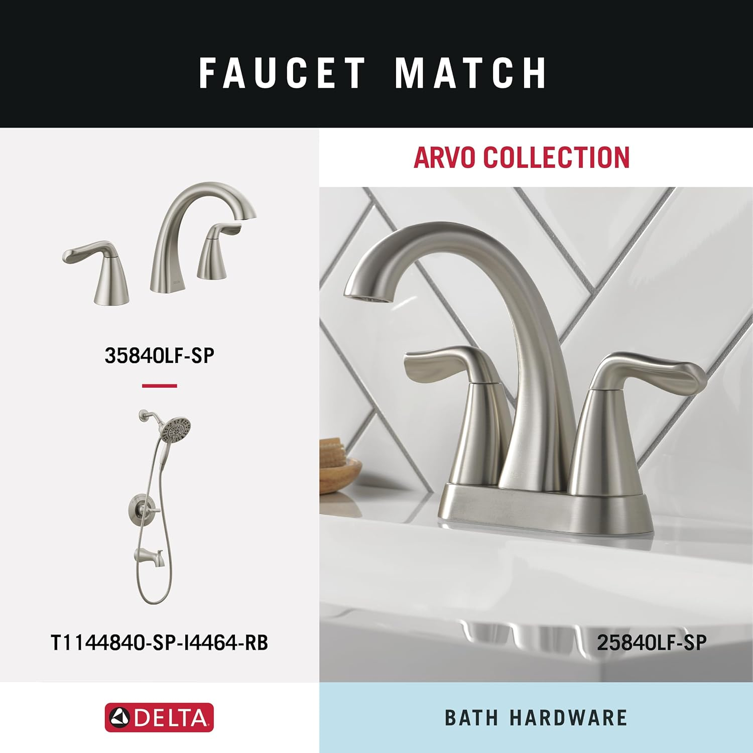 Delta ARV64-DN Arvo 4-Piece Bath Hardware Set 18-In Towel Bar W/ 6-In Extender, Toilet Paper Holder, Towel Ring, Hook, Brushed Nickel image number 1