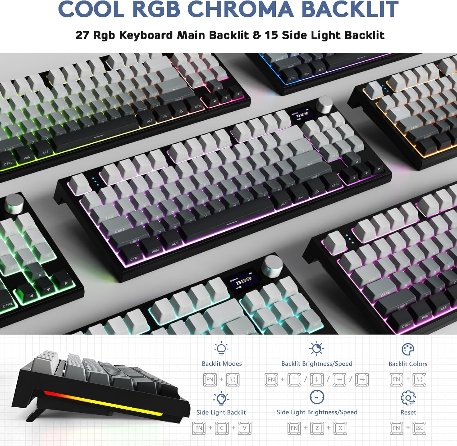 RK86 RGB 75% Wireless Gasket Mechanical Keyboard,Triple Mode Bluetooth5.0/2.4G/Usb-C 82 Keys Hot Swappable Gaming Keyboard 4000 Mah Battery W/Knob & 1.2'' HD OLED Display,Custom Linear Switches - Lavender Pro image number 5