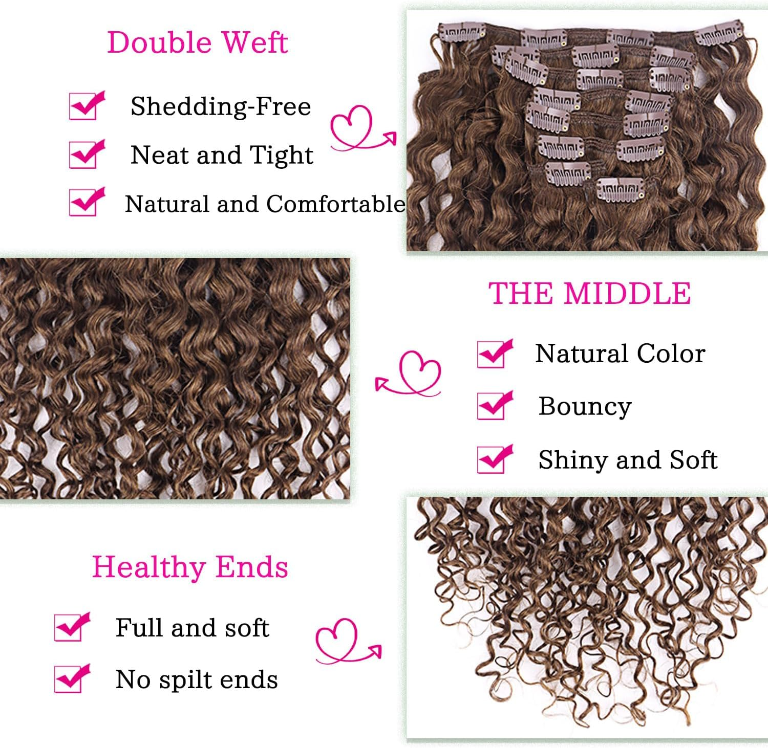 Fulang Hair Kinky Curly Clip-In Hair Extensions Real Hair 45 Cm 8 Pieces 120 G Dark Brown Hair Pieces Real Hair Extensions Clip-In Hair Extensions for Women image number 2