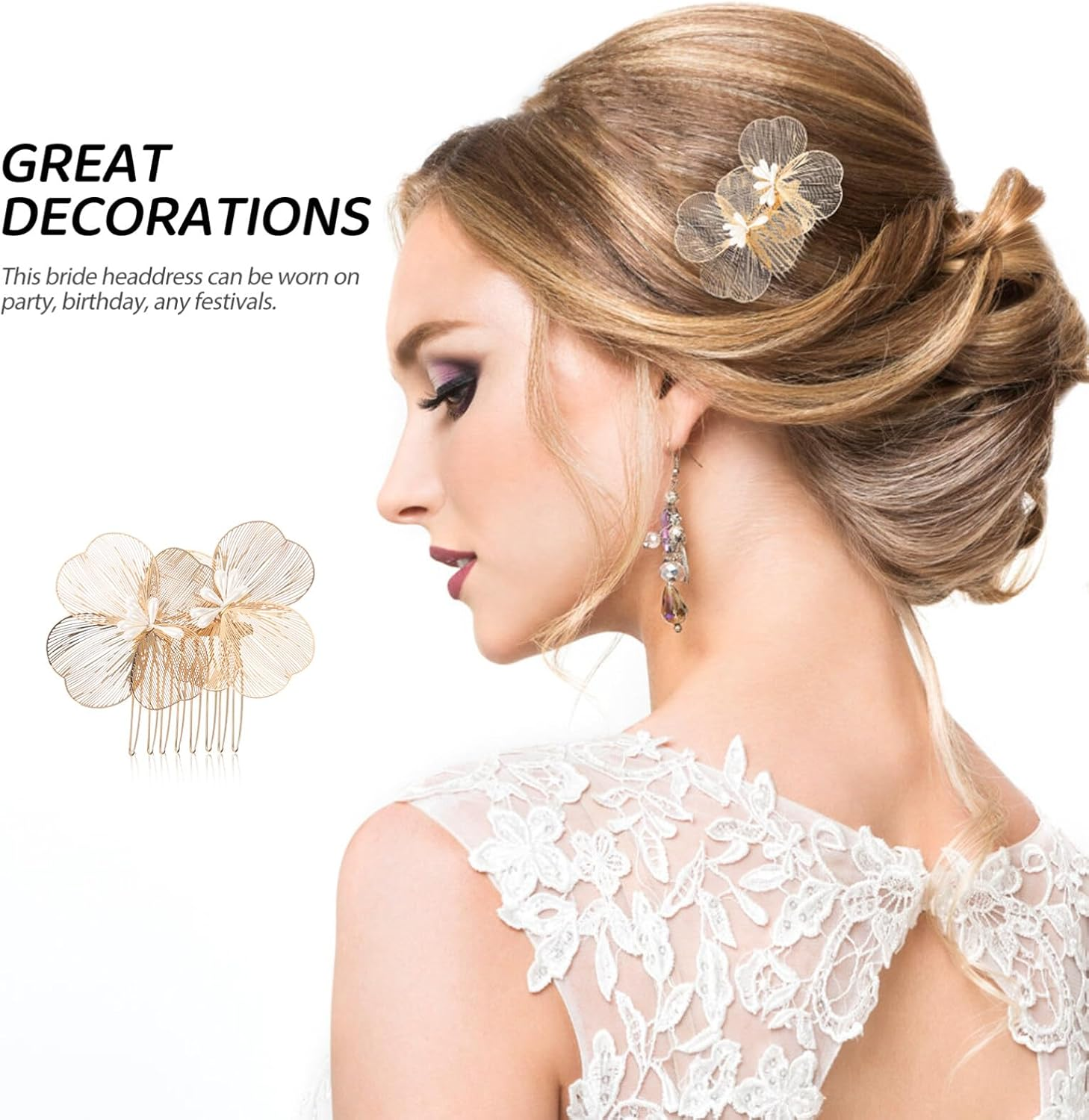 FOMIYES Bridal Hair Comb Flower Gold Tone Elegant Hair Accessory