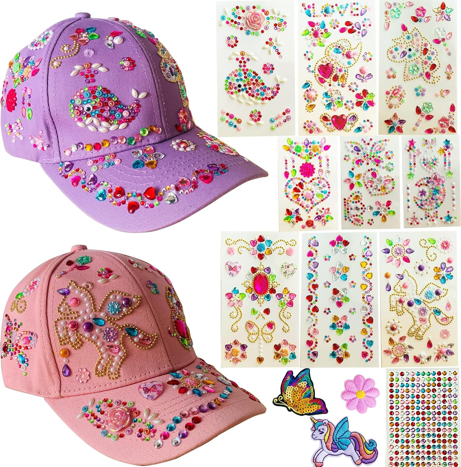Decorate Your Own Baseball Cap with 10 Sheets Gems Stickers, Art & Crafts Kit for Kids, Fun Creative DIY Toys for Girls 4 5 6 7 8 9 10 12 Years Old image number 4