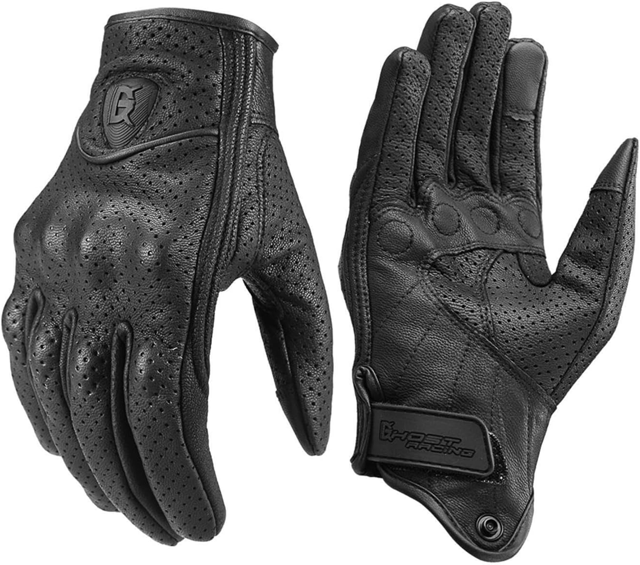 IOIUSKKU Full Finger Leather Motorbike Gloves Summer Touchscreen for Men Women Breathable and Lightweight, Black, L image number 2