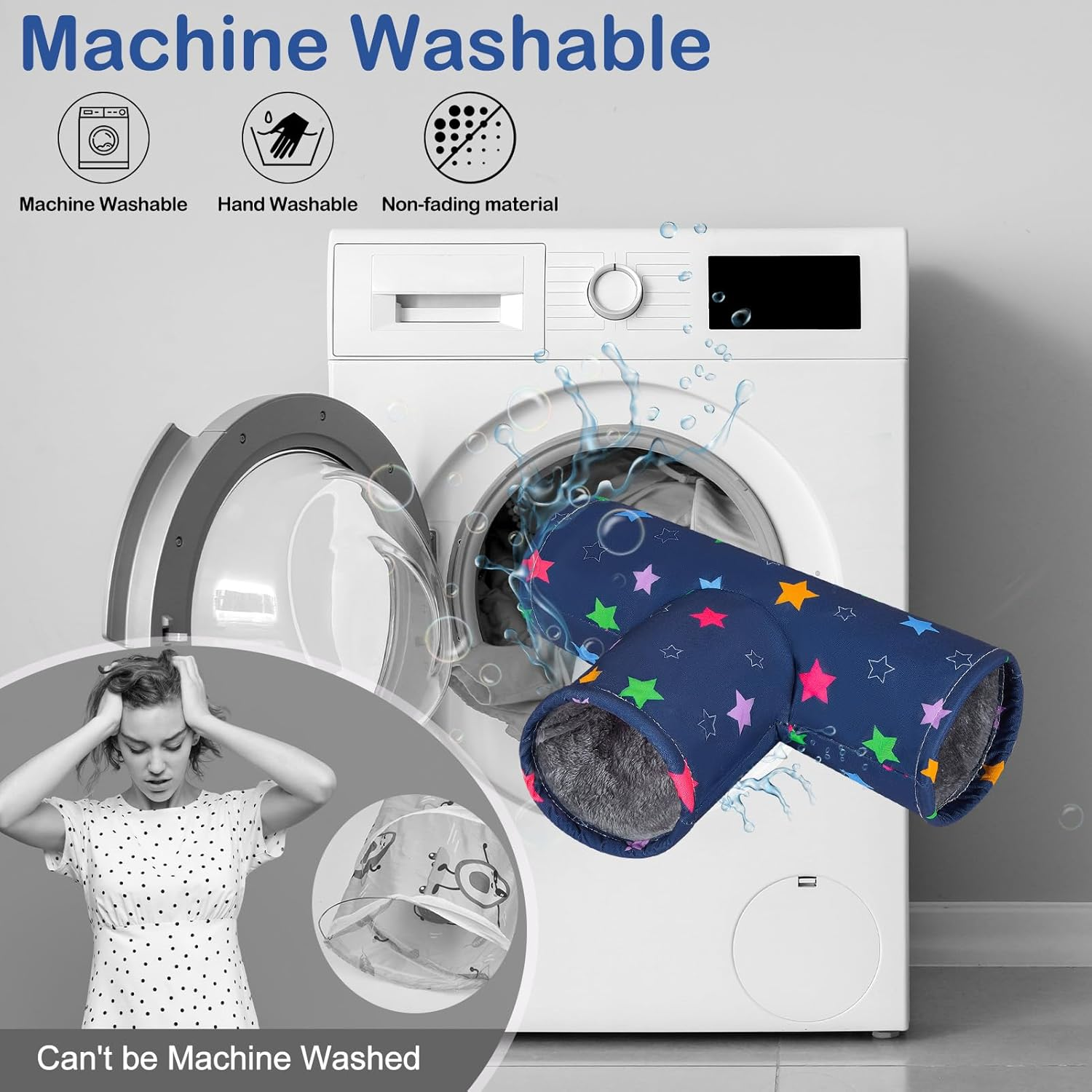 Glittme Guinea Pig Tunnel Machine Washable Guinea Pig Hideout Portable Rabbit Tunnel Soft Ferret Tunnel for Playing Resting Guinea Pig Accessories for Guinea Pig, Hedgehogs, Hamster,Colorful Stars image number 6