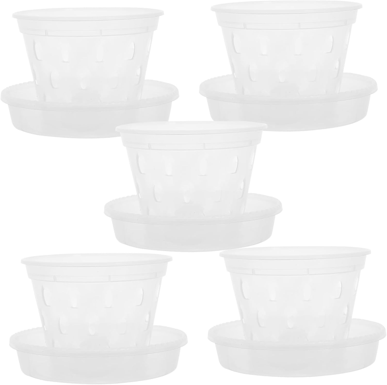 INOOMP 5Sets Plastic Orchid Pots and Saucers for Indoor Flowers Garden Supplies and Decorative Plant Containers image number 5