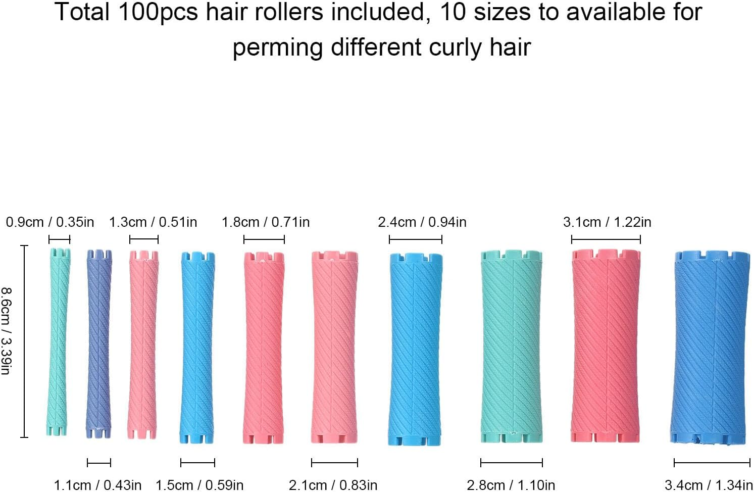 Xinyee 100Pcs Hair Curlers Roller Set 10 Size Rollers Salon Hair Curling Perm Rod Bars for Women Girls Hairdressing Styling Tool image number 4