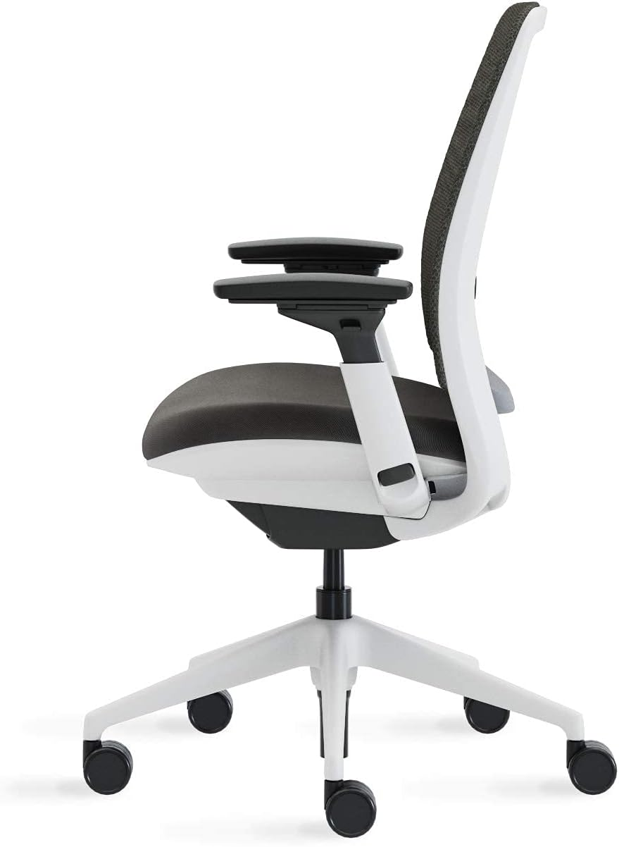 Steelcase Series 2 Ergonomic Office Chair, 3D Microknit Licorice Back, Graphite Grey Fabric Seat; Seagull White Frame, Adjustable Lumbar, Seat Depth Adjustment, Breathable Mesh Back