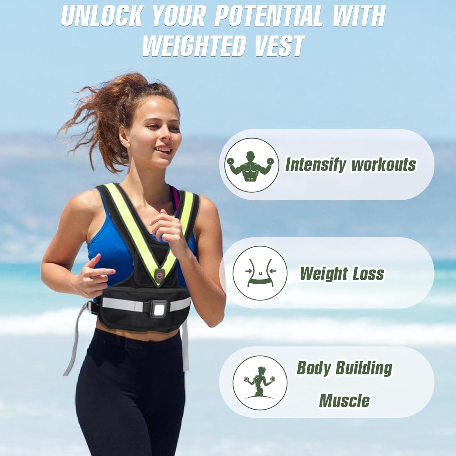 Hikeen Weighted Vest for Women, Sport Running Weighted Vest with LED Reflective Belt and Outdoor Headlight, 2-10 Lbs Weight Vest for Strength Training and Workout image number 5