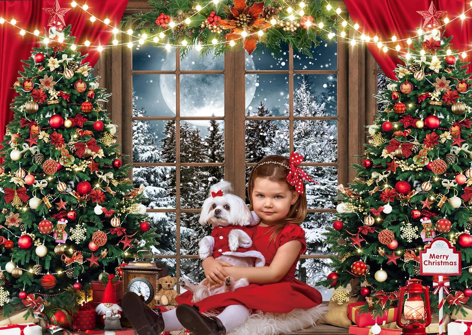 LTLYH 8X6Ft Christmas Photography Backdrop Winter Christmas Window Decoration Backdrop Christmas Party Banner Decorations Photo Backdrops Xmas Photo Booth Props Backdrop 229 image number 1