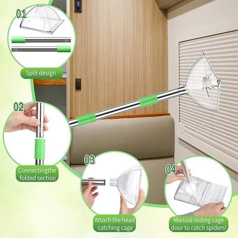 Spider Grabber 32 Inches Long Handle Adjustable Insect Catcher, No Touch Bug Grabber Tool for Roaches Spiders Scorpions, Practical Indoor Outdoor Home Kitchen Garden Use image number 1