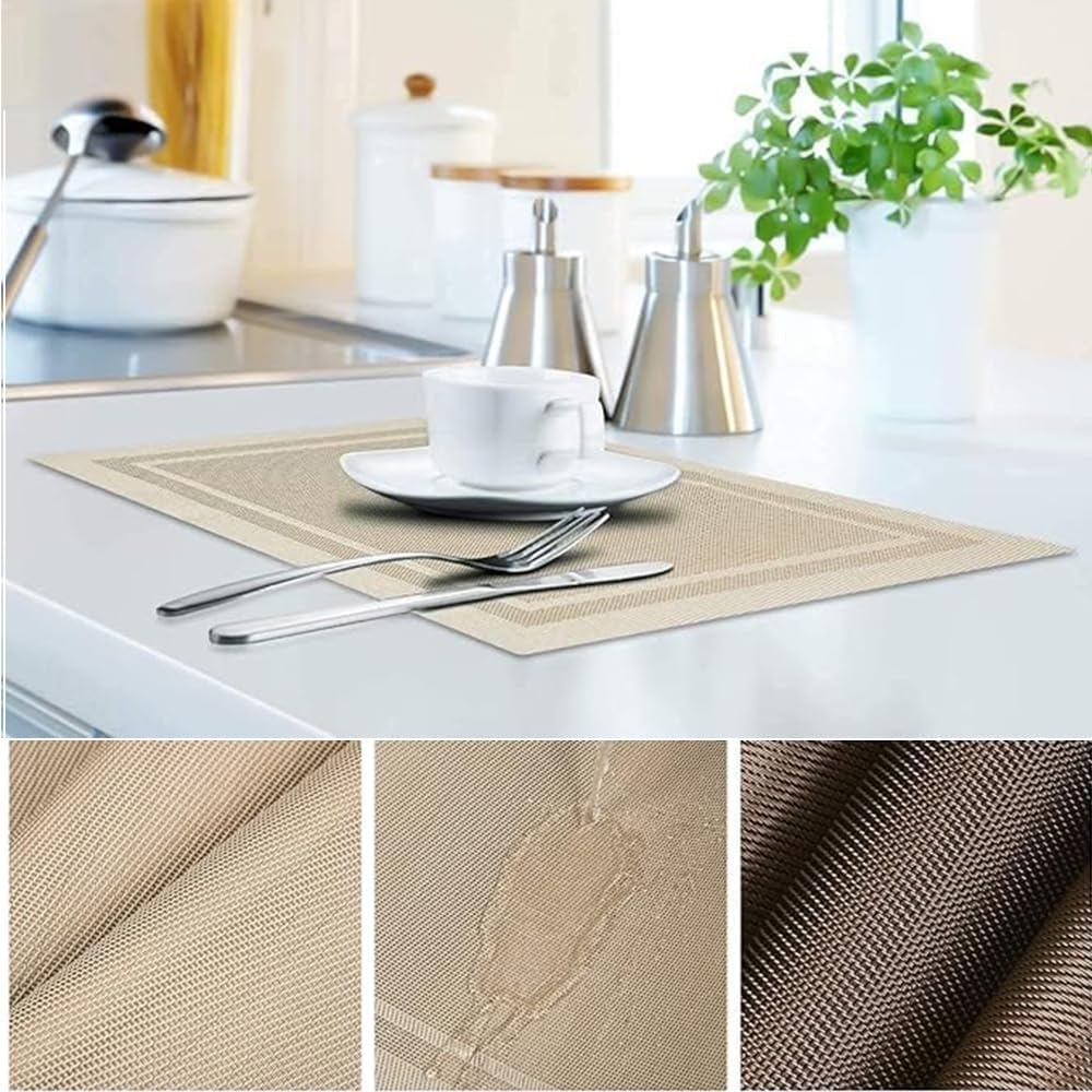 6 Piece Placemats, 11.8 X 13.7 Inches Non-Slip Crossweave Woven Vinyl Insulation Place Mat, Waterproof Washable Kitchen Table Mats for Restaurants Party Decoration (Champagne) image number 5