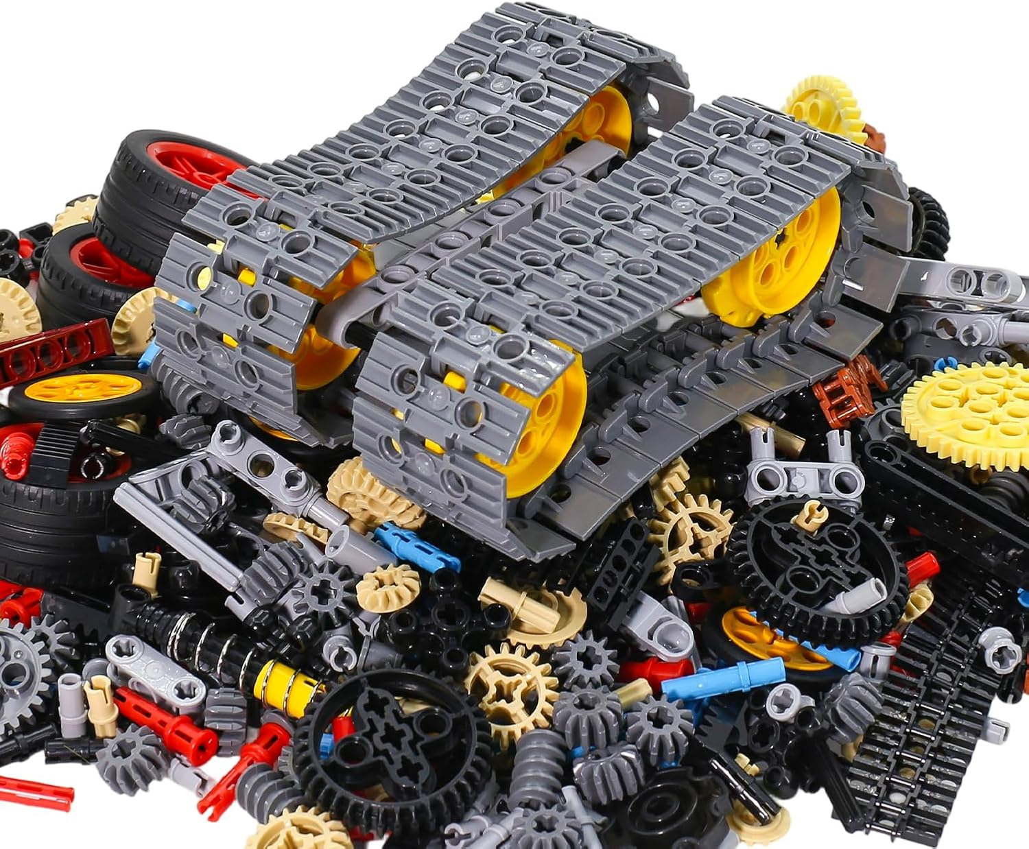 899Pcs Technic Gears and Axles, Compatible with Mainstream Building Block Brand Technic Sets, Car Tracks-Tires with Gears-Pins-Shock Absorbers-Differentials. image number 3