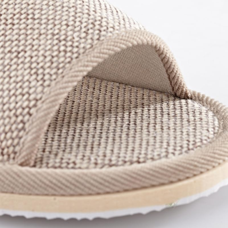 2Pairs Summer Slippers - 26Cm Non Slip Eva Bottom Cotton Linen Slippers Lightweight for Home Hotels and Guest Use Beige