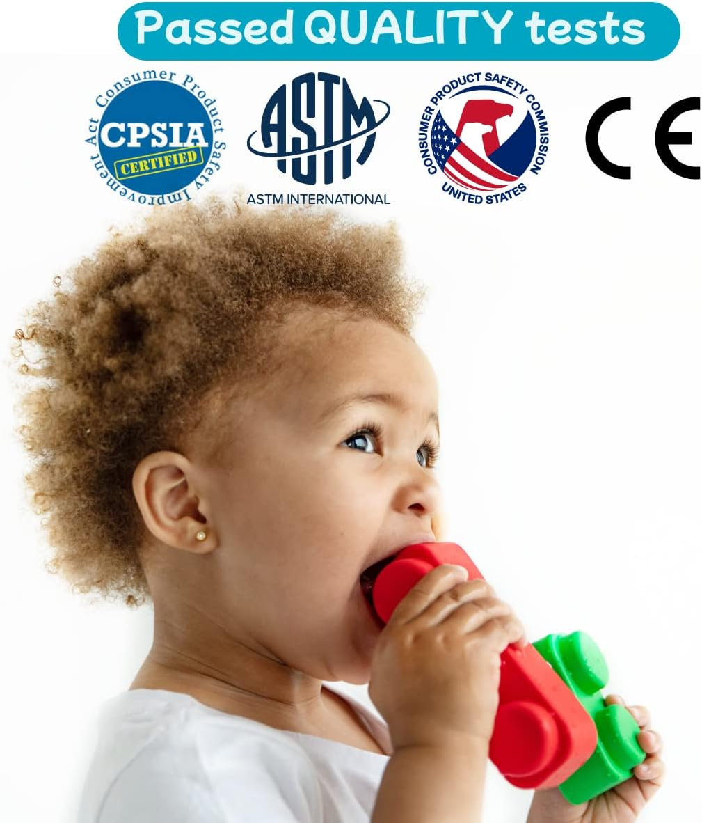 Soft Building Blocks (15 Pcs + 12 Wheels) Montessori Toys for Toddlers Age 3 Years | European Made | Colourful Early Learning Play Bath Cars Sensory Stacking Blocks image number 2