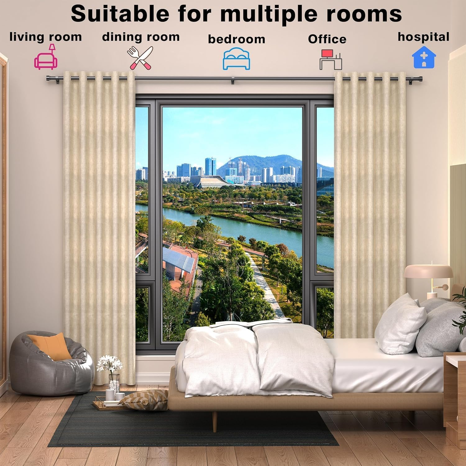 Curtain Rods 304 Cm, 327-Cm Rod, Adjustable Length Heavy Duty Decorative Finials Diameter 2.2 Cm,10 Ft, Black image number 4