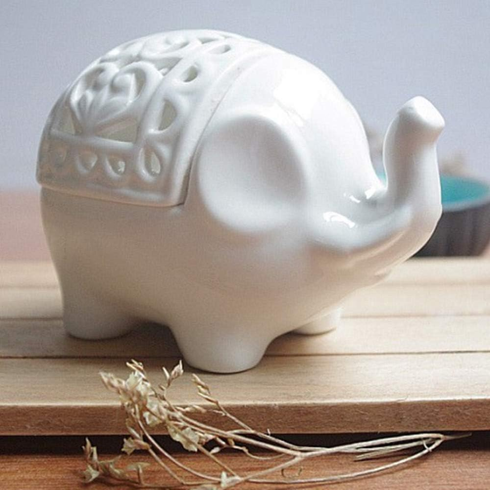 Scented Candle Fragrance Melter Tea Light Holder,2 PCS Set Cute Elephant Shaped Openwork Design Ceramic Decorative Tea Light Candleholder image number 2