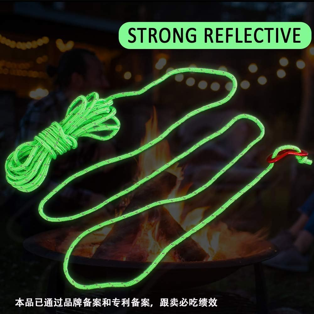 Camping Rope, 8Pcs Tent Guy Ropes Reflective Guy Rope Tent Rope with Aluminium Tensioner, Guide Ropes Tent Guyline Paracord Camping Rope for Tent, Tarp, Outdoor Packaging (4Mm X 4M,Green) image number 4