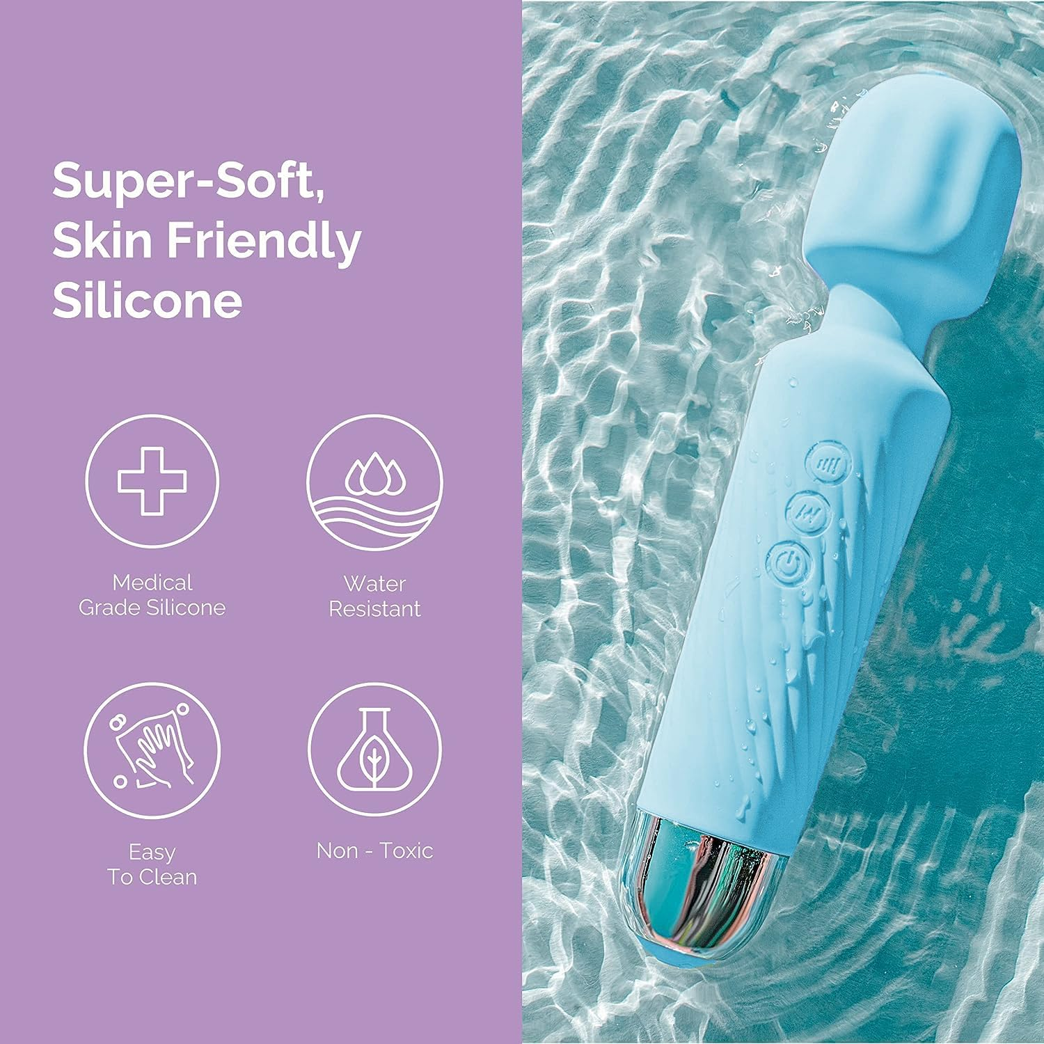 Women Vibrator,Adult Sex Toy Wand, G Spot Dildo, Clit Vibrator, Sex Vibrators,Clitoris Stimulation,With 8 Speeds & 20 Patterns, Quiet,Fully Waterproof,Vibrating Wand for Her Pleasure (Blue) image number 3